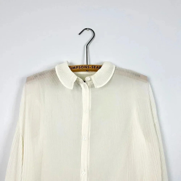 Something Navy Womens XS Off White Pleated Button Up Blouse - Picture 5 of 7